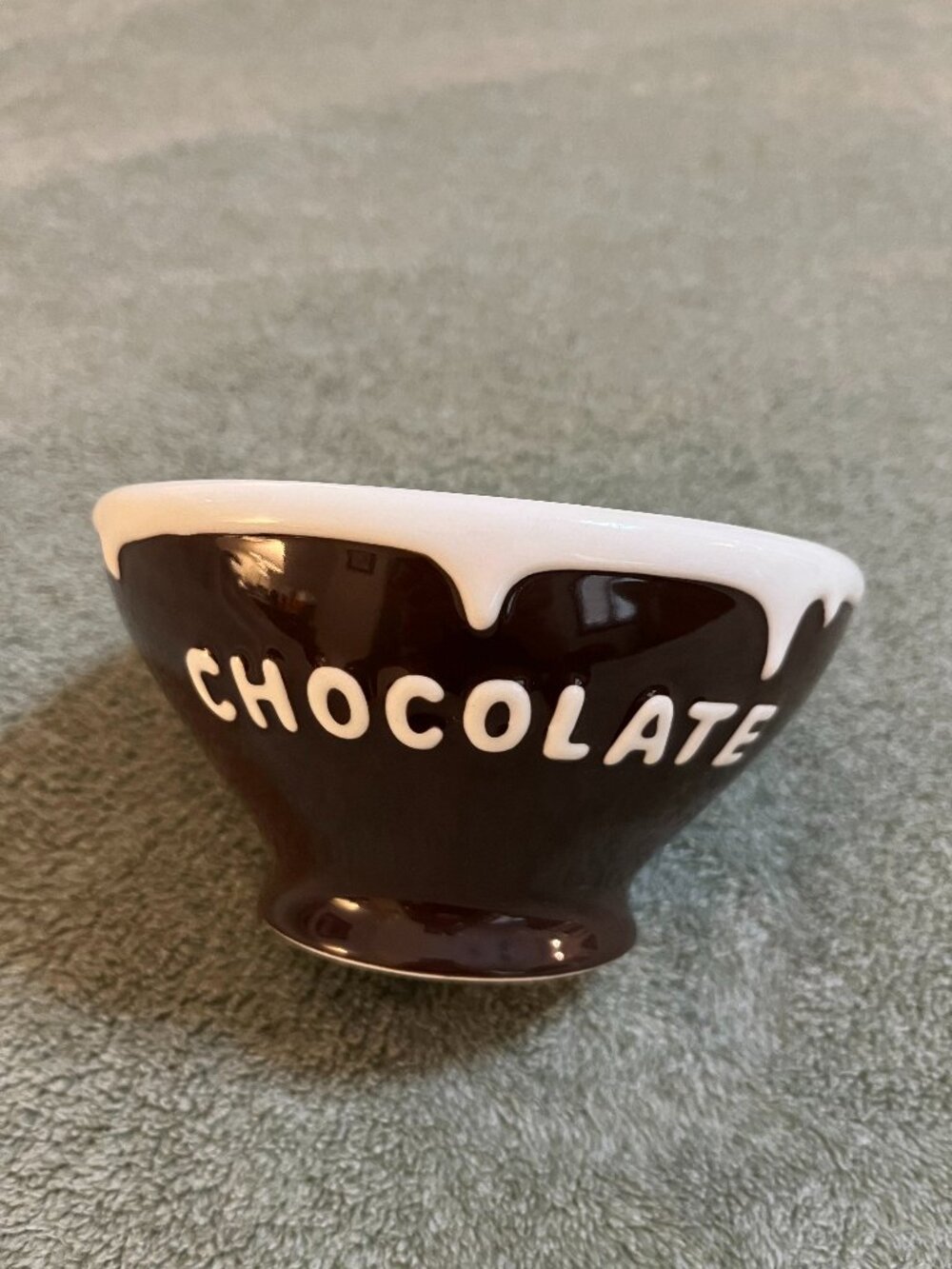 Pottery Barn Chocolate Bowl Ceramic Drip Design Brown White 5" Diameter 4"